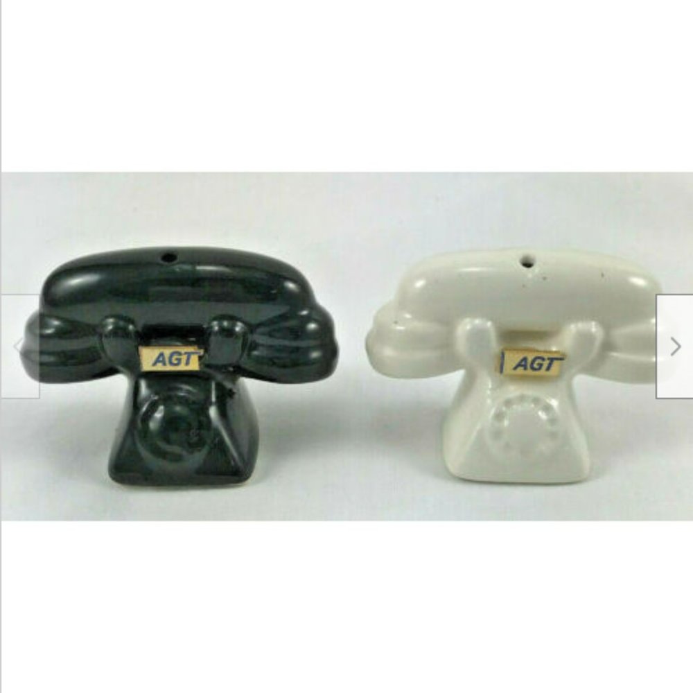 AGT Alberta Government Rotary Telephones White Salt & Black Pepper Shakers 1981
